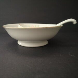 VTG T&V / GOA Limoges France Small Sauce Bowl & Ladle Porcelain Pink - Gold Trim